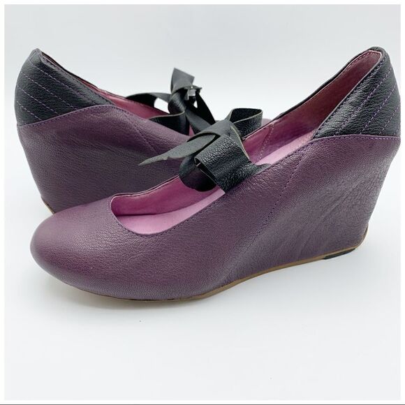 J Shoes Betty‎ Purple Funky Wedge w/Bow Sz 7 - Picture 6 of 13